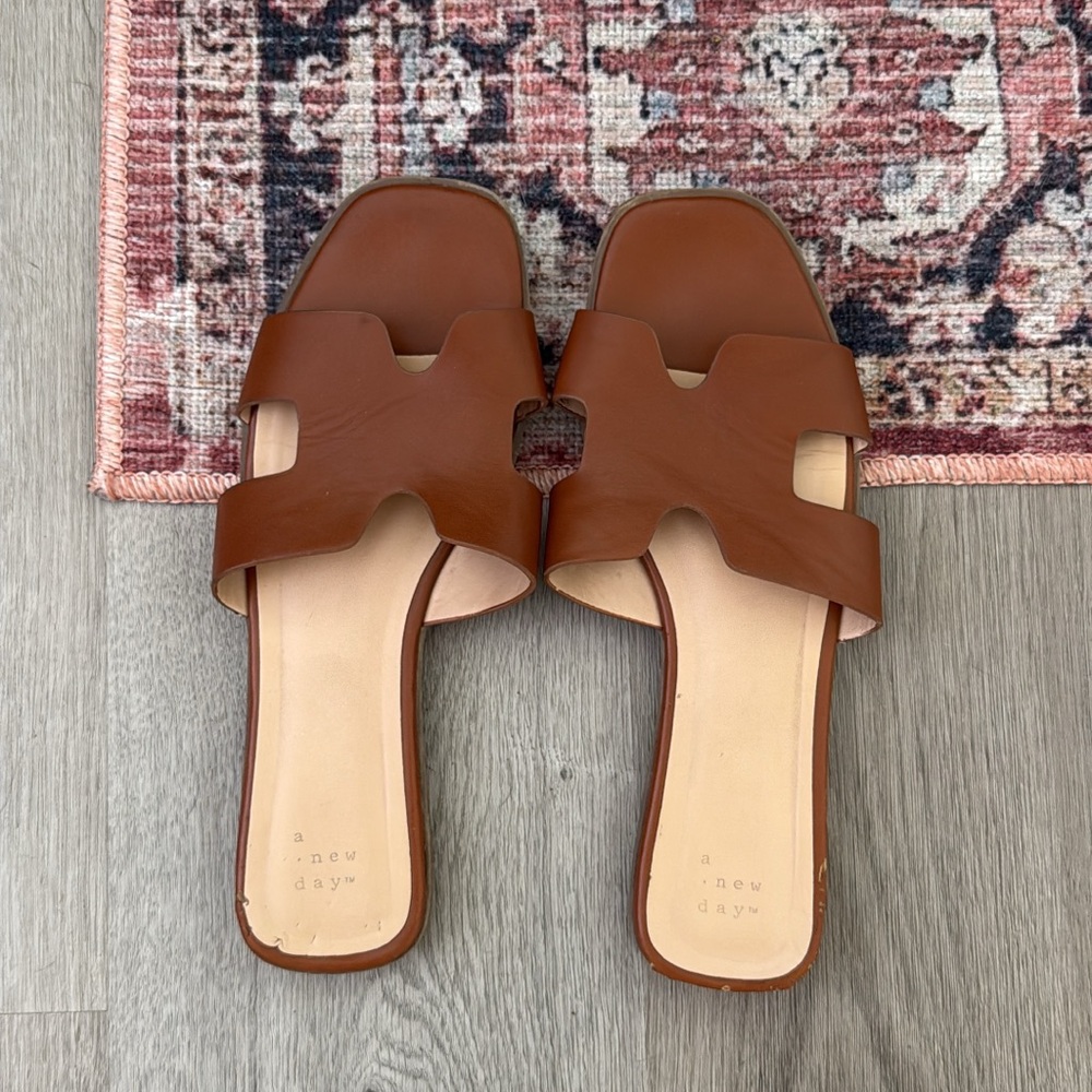 A New Day Women's Tan Slide Sandals